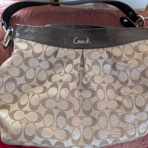 COACH ASHLEY BROWN SIGNATURE FABRIC LEATHER SHOULDER BAG